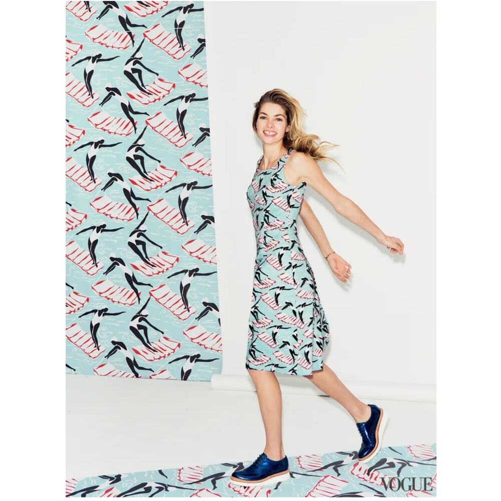 2014 Carolina Herrera Art Deco 
Archive Print Cotton A-Line Dress Sz 4